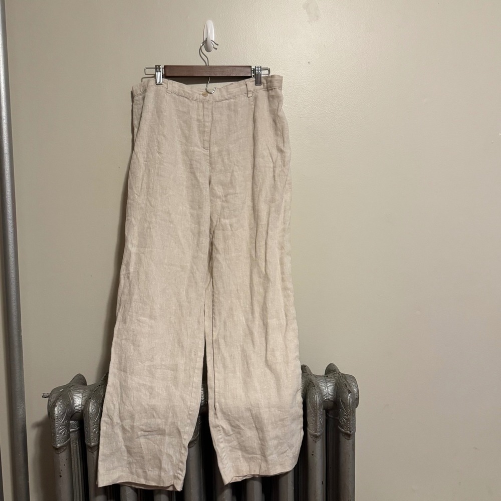 JM Collection Petite Linen Wide Leg Pants Beige Size 16P